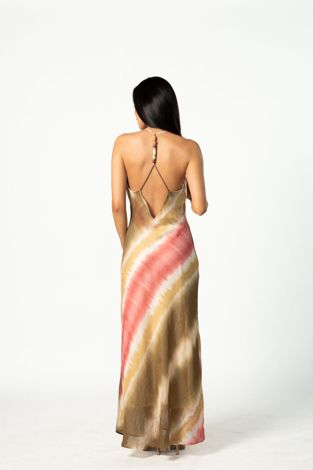 Tie Dye Pink and Green Strappy Maxi Dress
