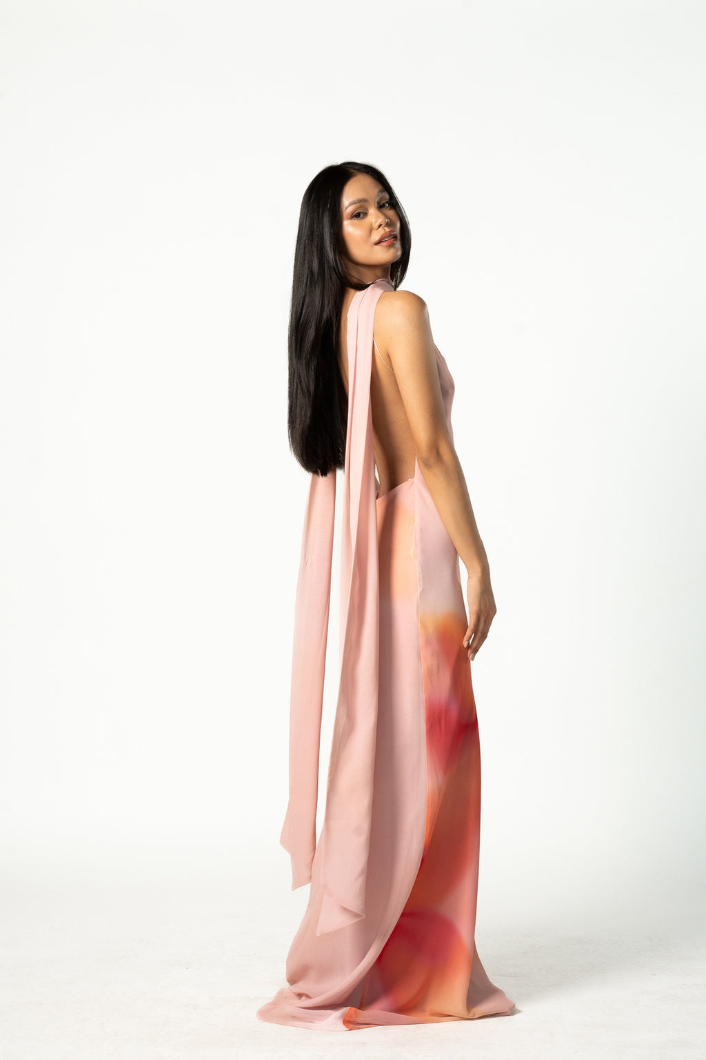 Long Printed Dress with Scarf