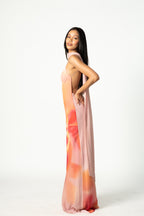 Long Printed Dress with Scarf