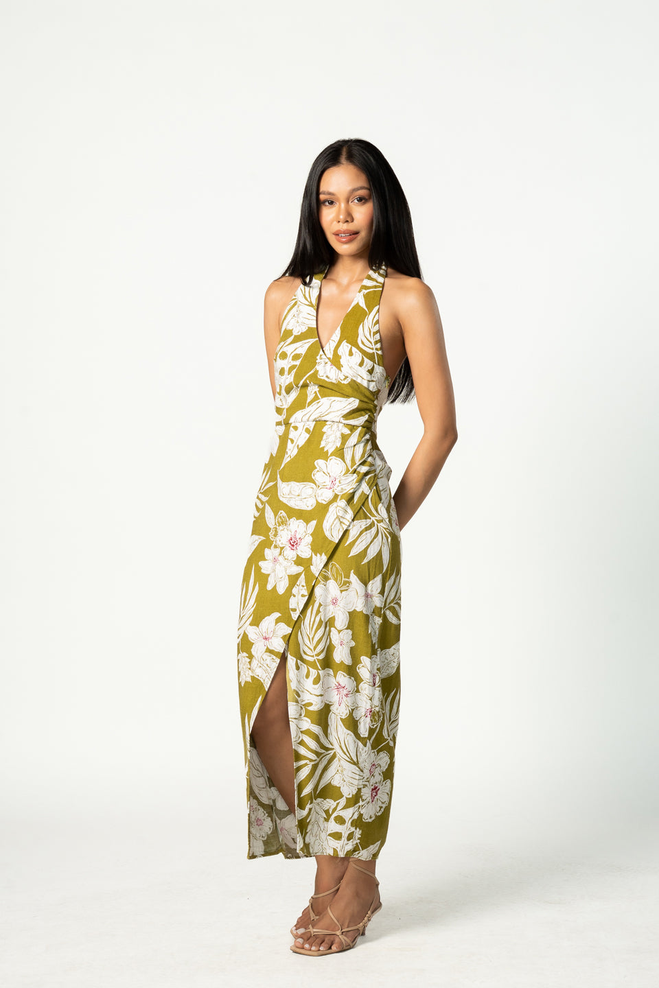 Linen Blend Floral Print Dress