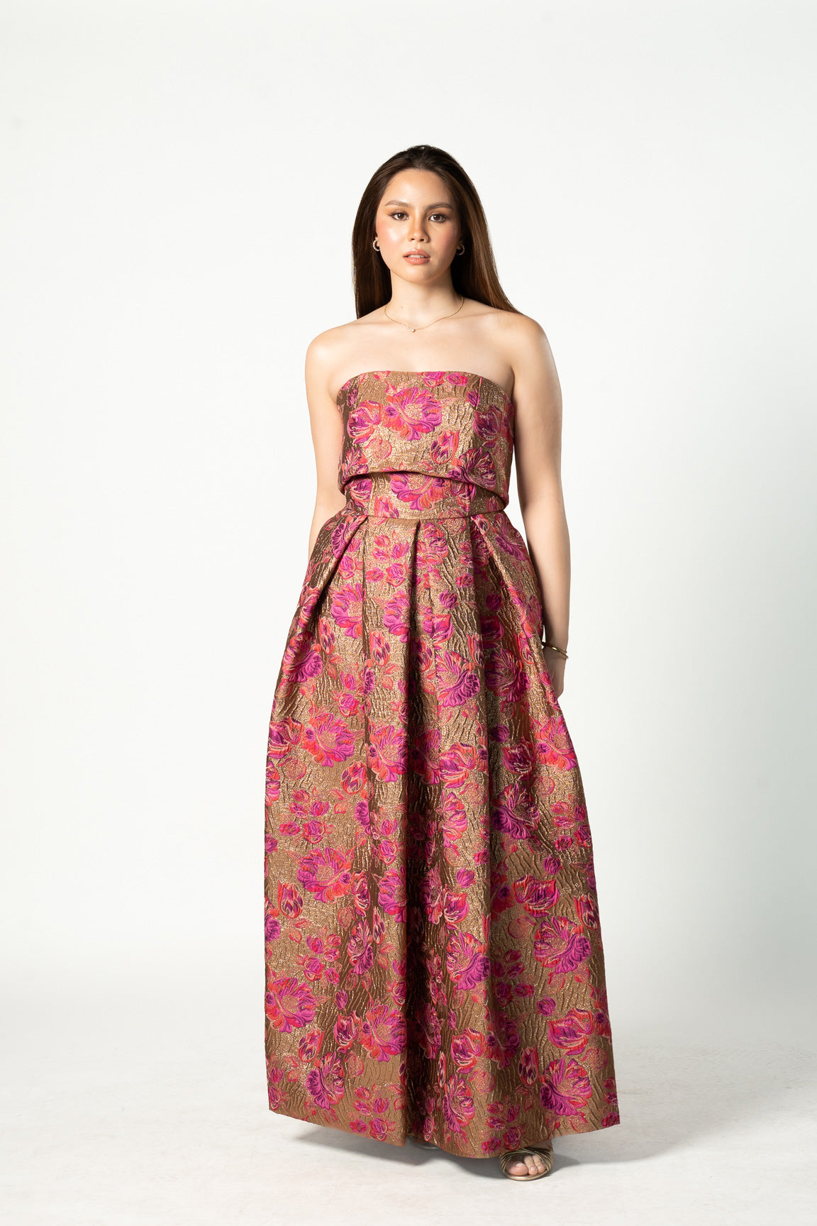 Embossed Fuschia Floral Gown
