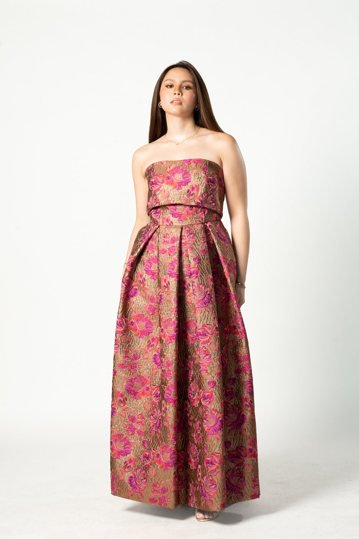 Embossed Fuschia Floral Gown