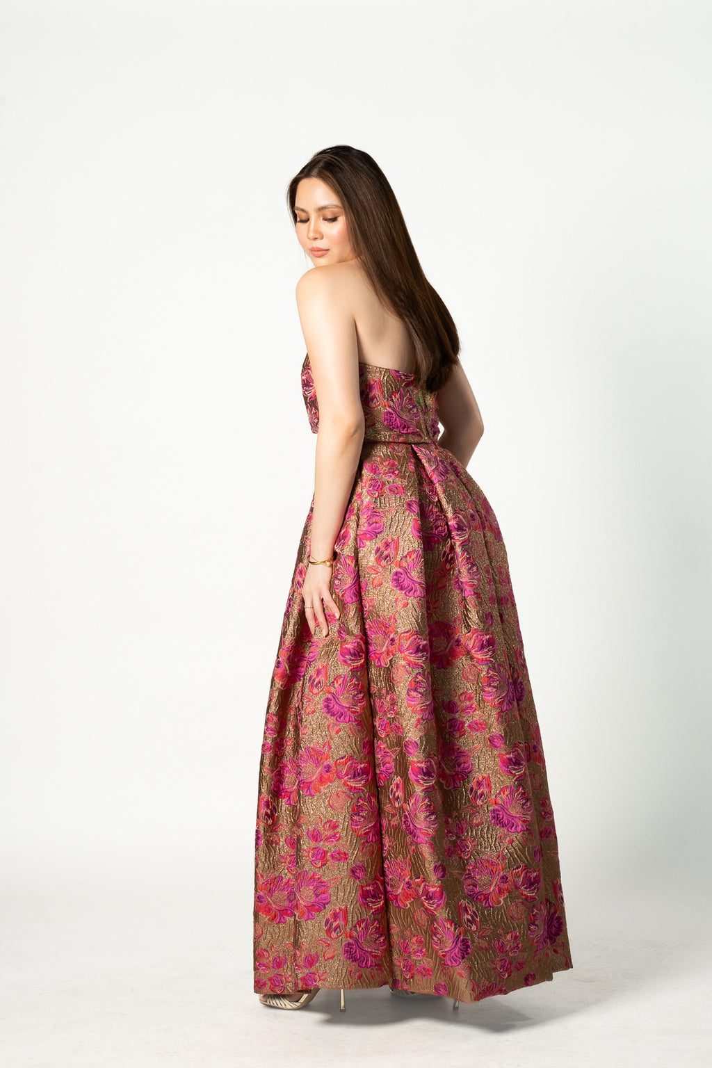 Embossed Fuschia Floral Gown