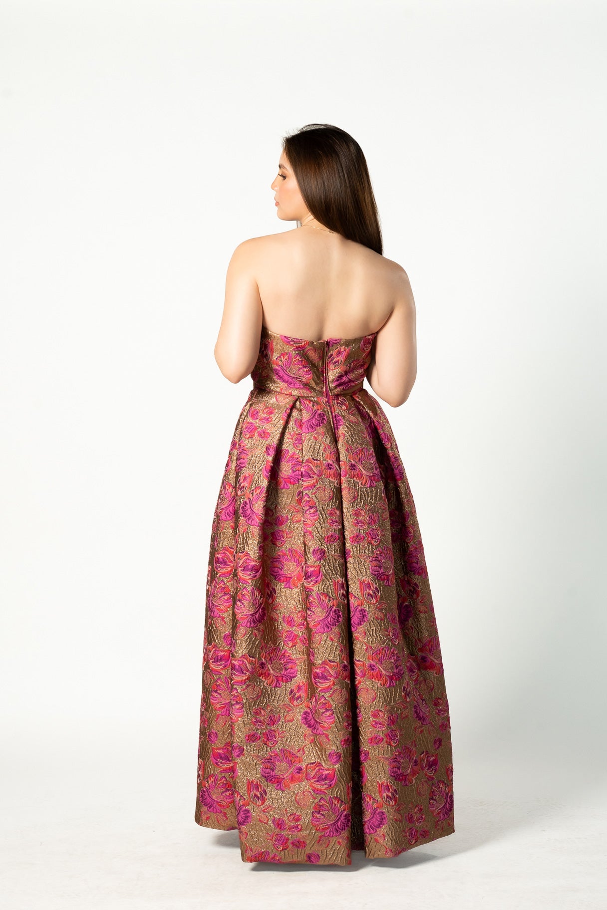 Embossed Fuschia Floral Gown