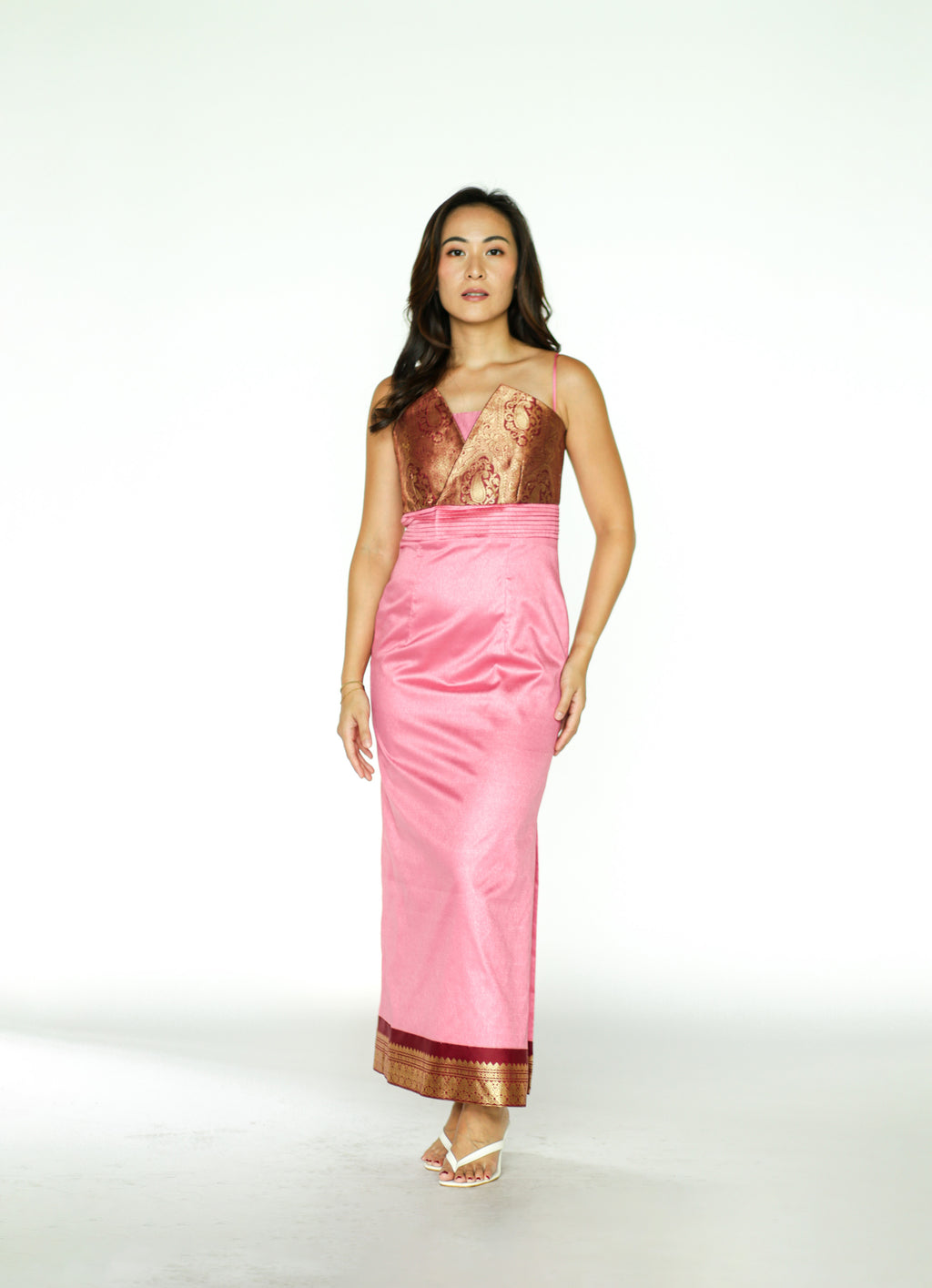 Pink Maxi Dress with Sari Detail