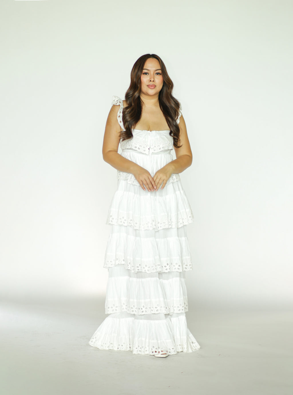 White Eyelet Tiered Maxi Dress
