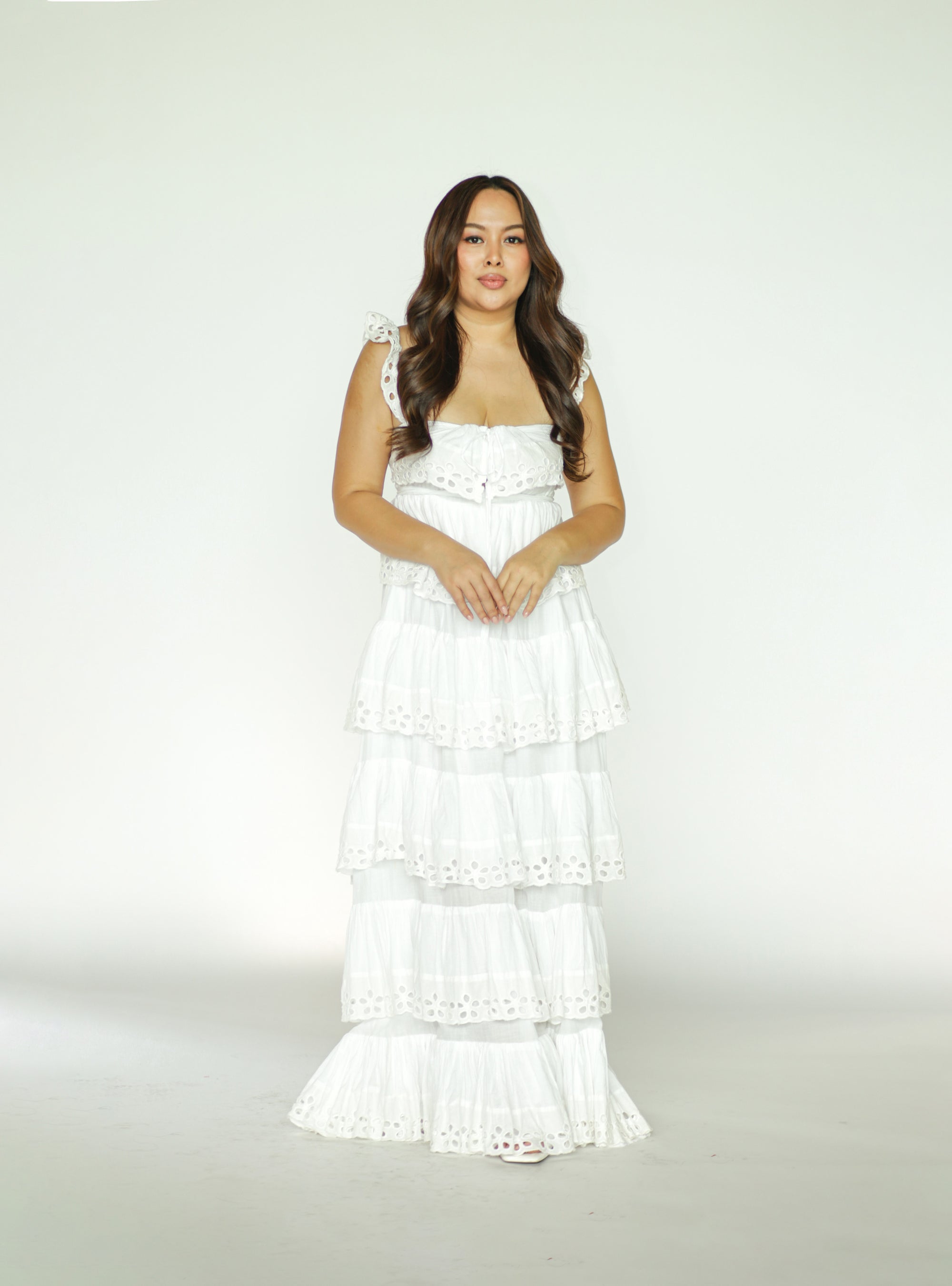 White Eyelet Tiered Maxi Dress