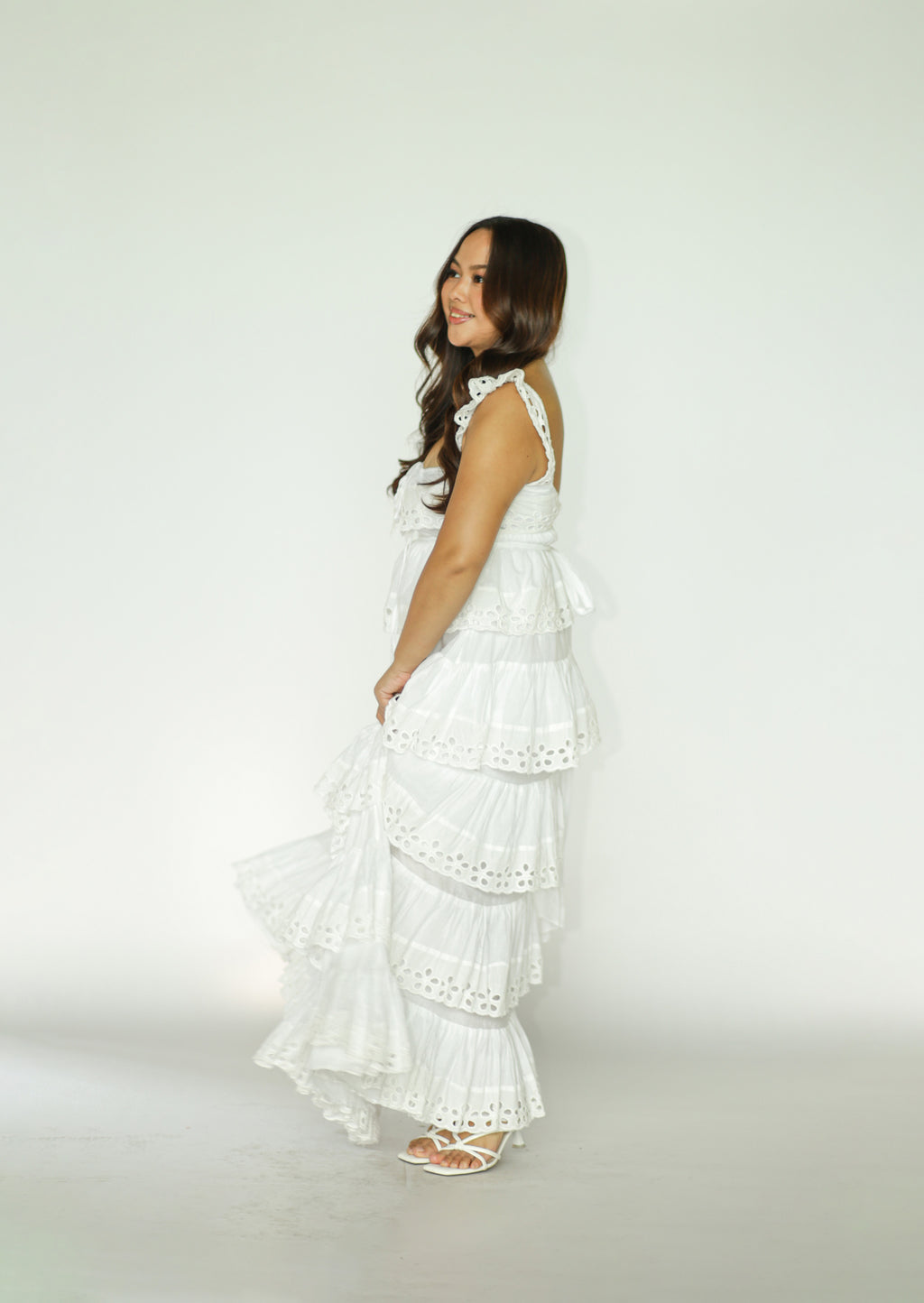 White Eyelet Tiered Maxi Dress