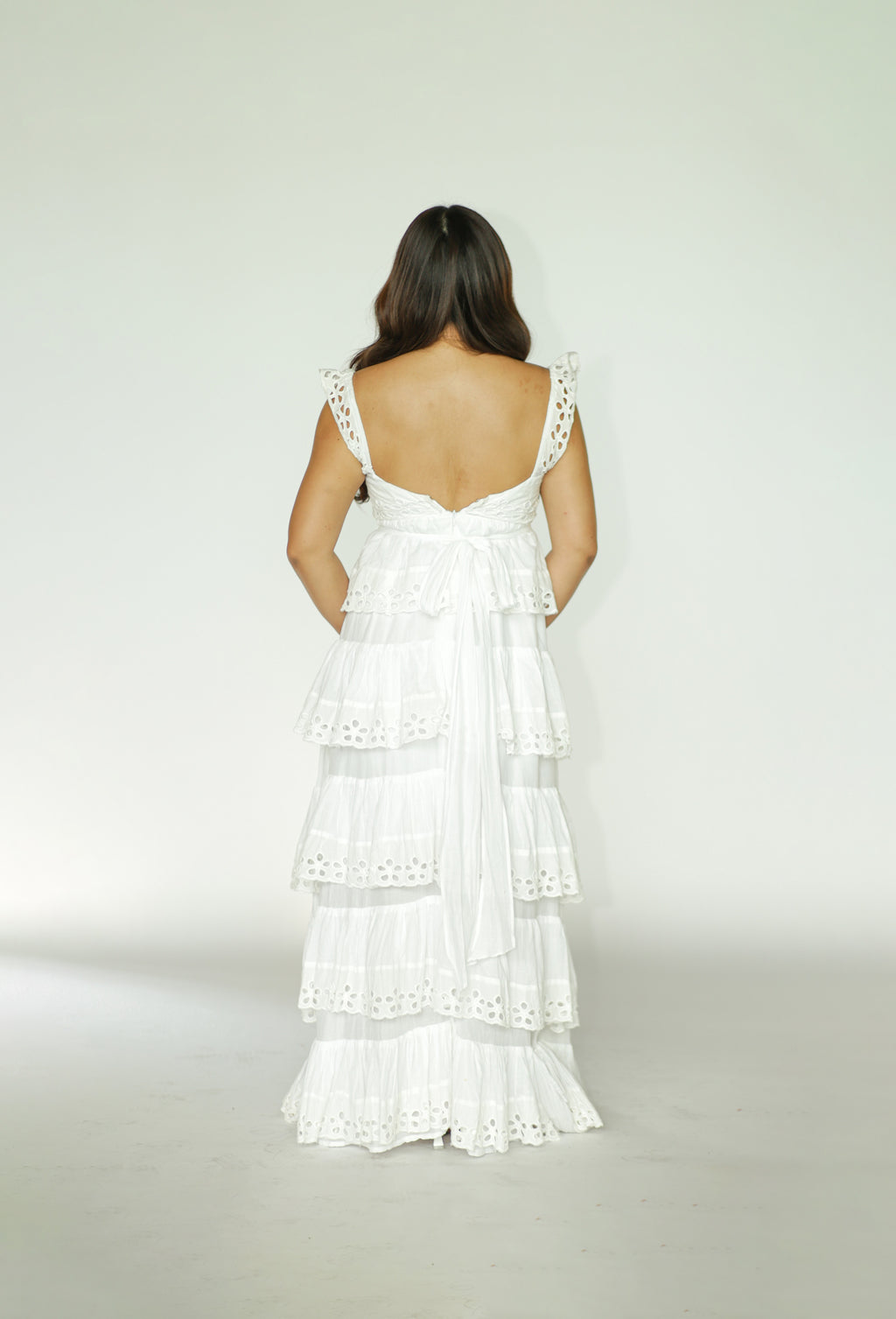 White Eyelet Tiered Maxi Dress