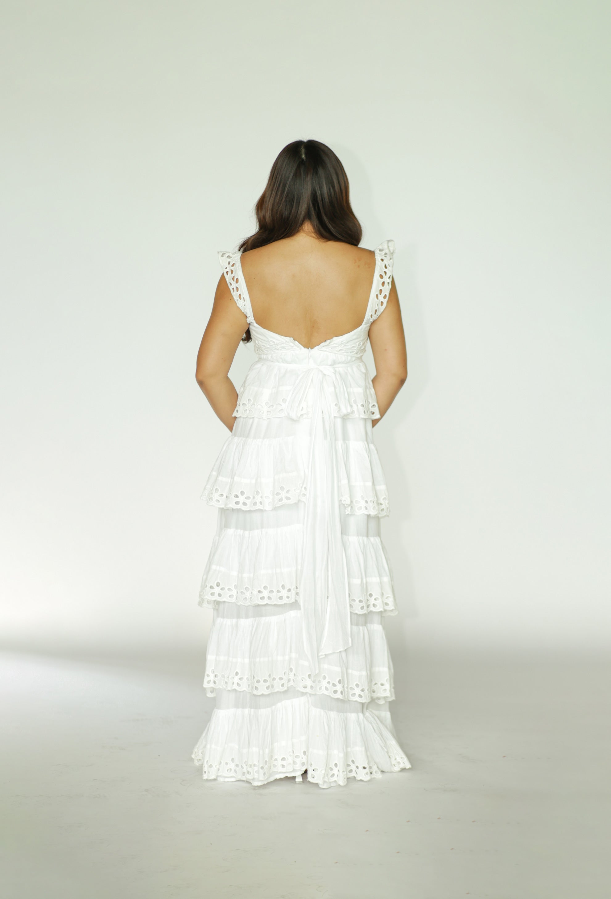 White Eyelet Tiered Maxi Dress
