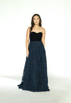 Velvet Tube Maxi Dress with Textured Bottom