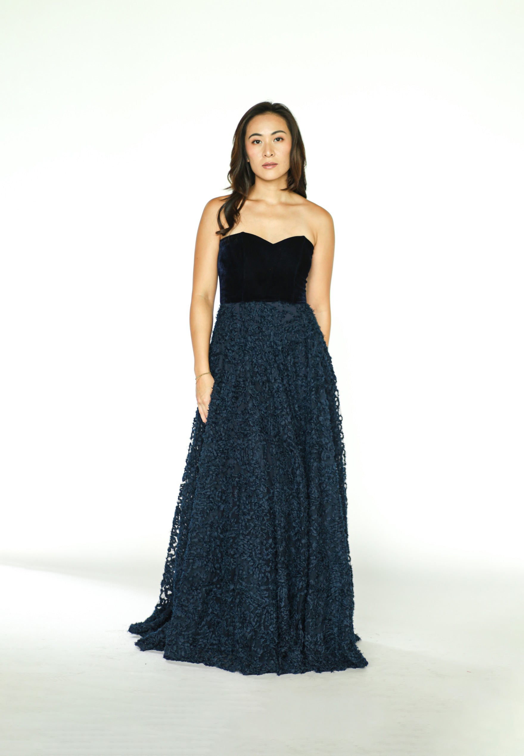 Velvet Tube Maxi Dress with Textured Bottom