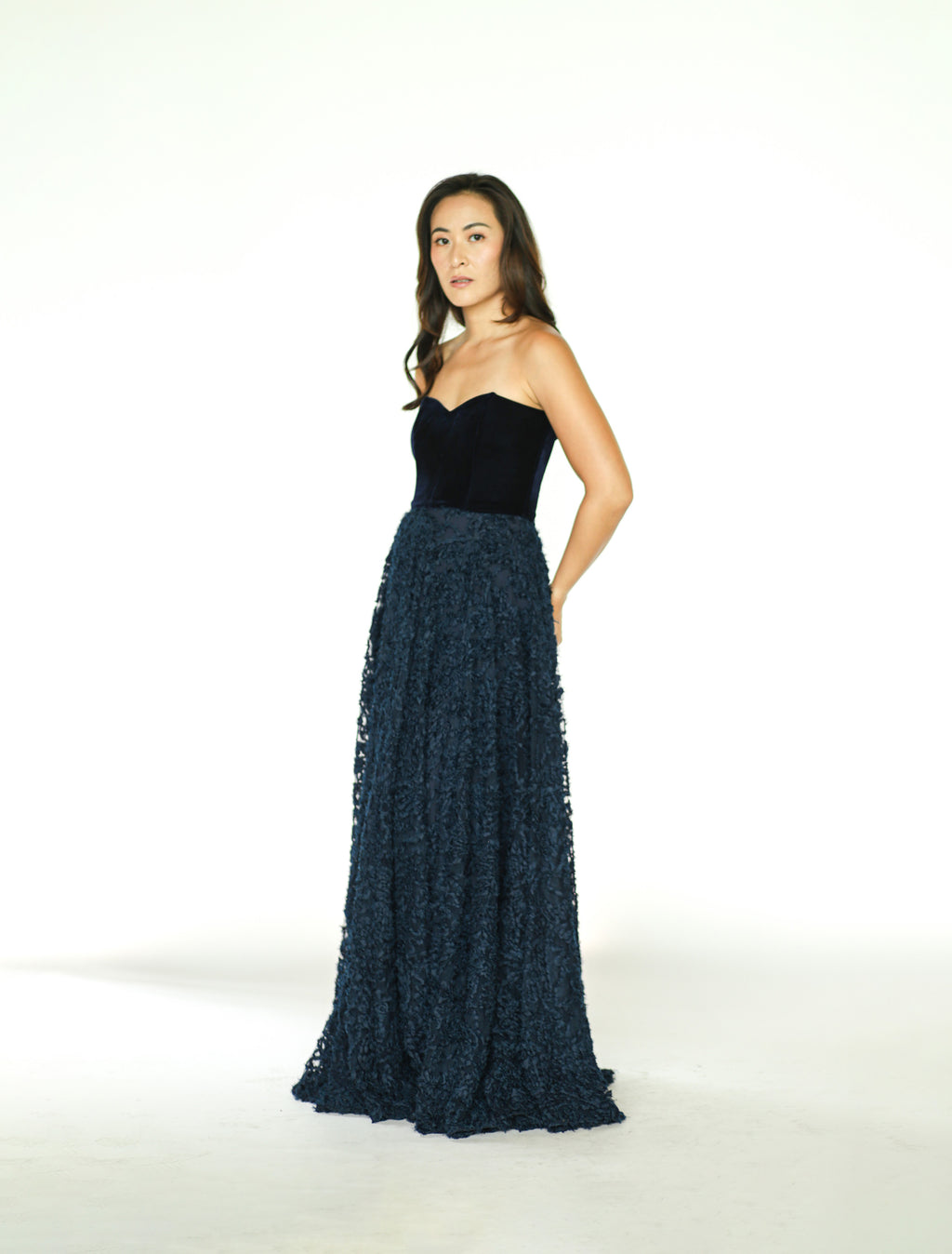 Velvet Tube Maxi Dress with Textured Bottom