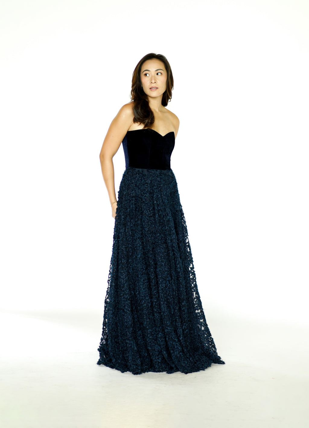 Velvet Tube Maxi Dress with Textured Bottom