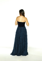 Velvet Tube Maxi Dress with Textured Bottom