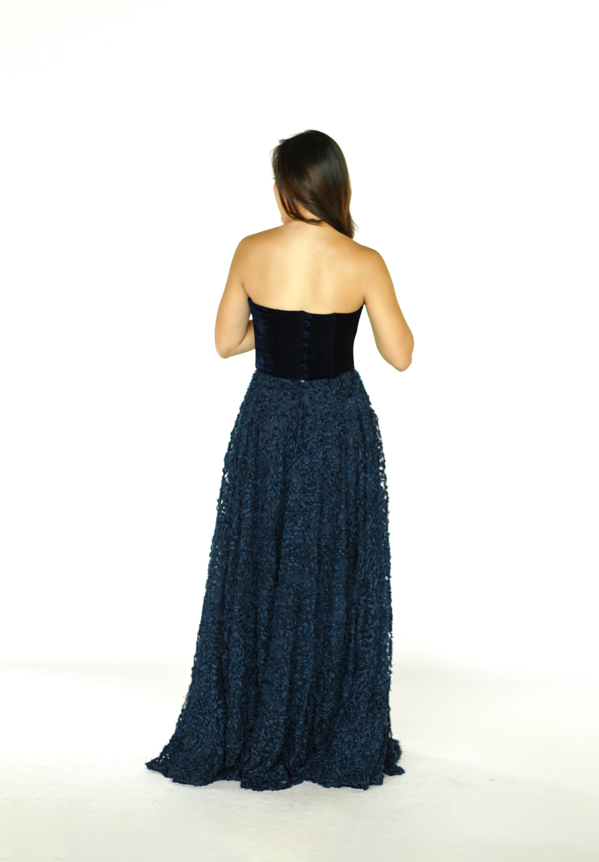 Velvet Tube Maxi Dress with Textured Bottom