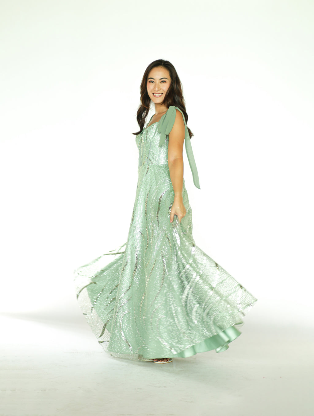 Sage Green Sequins Gown