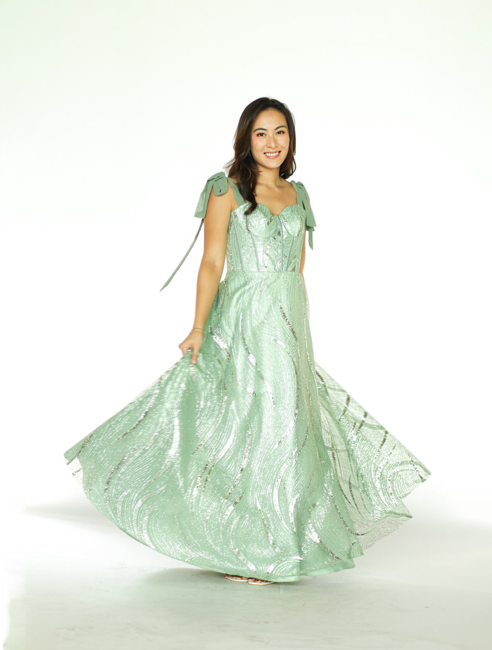 Sage Green Sequins Gown