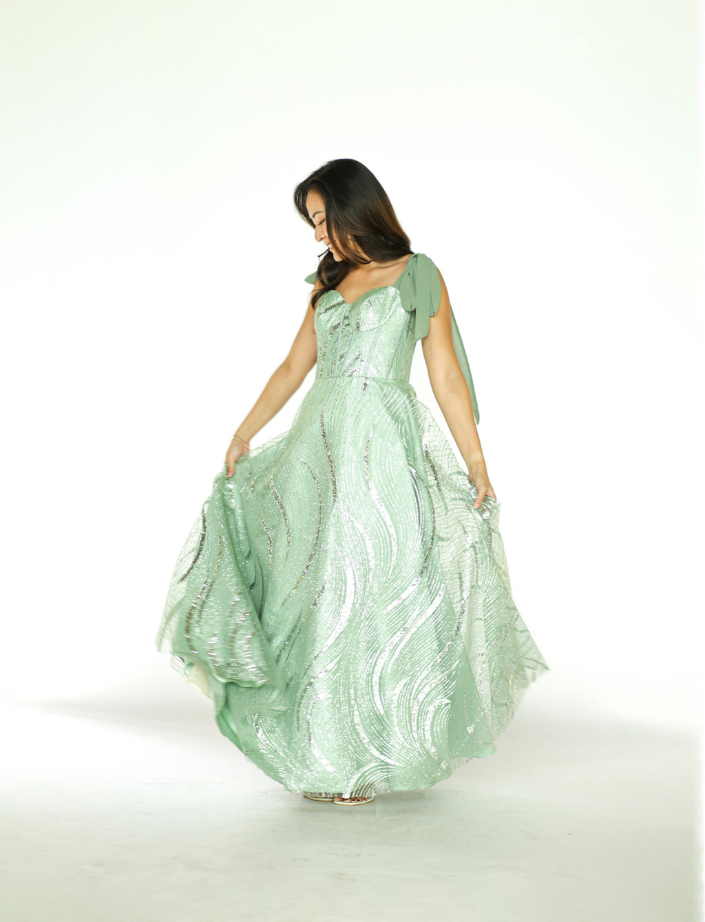 Sage Green Sequins Gown
