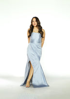 Dusty Blue Tube Maxi Dress with Bow Detail