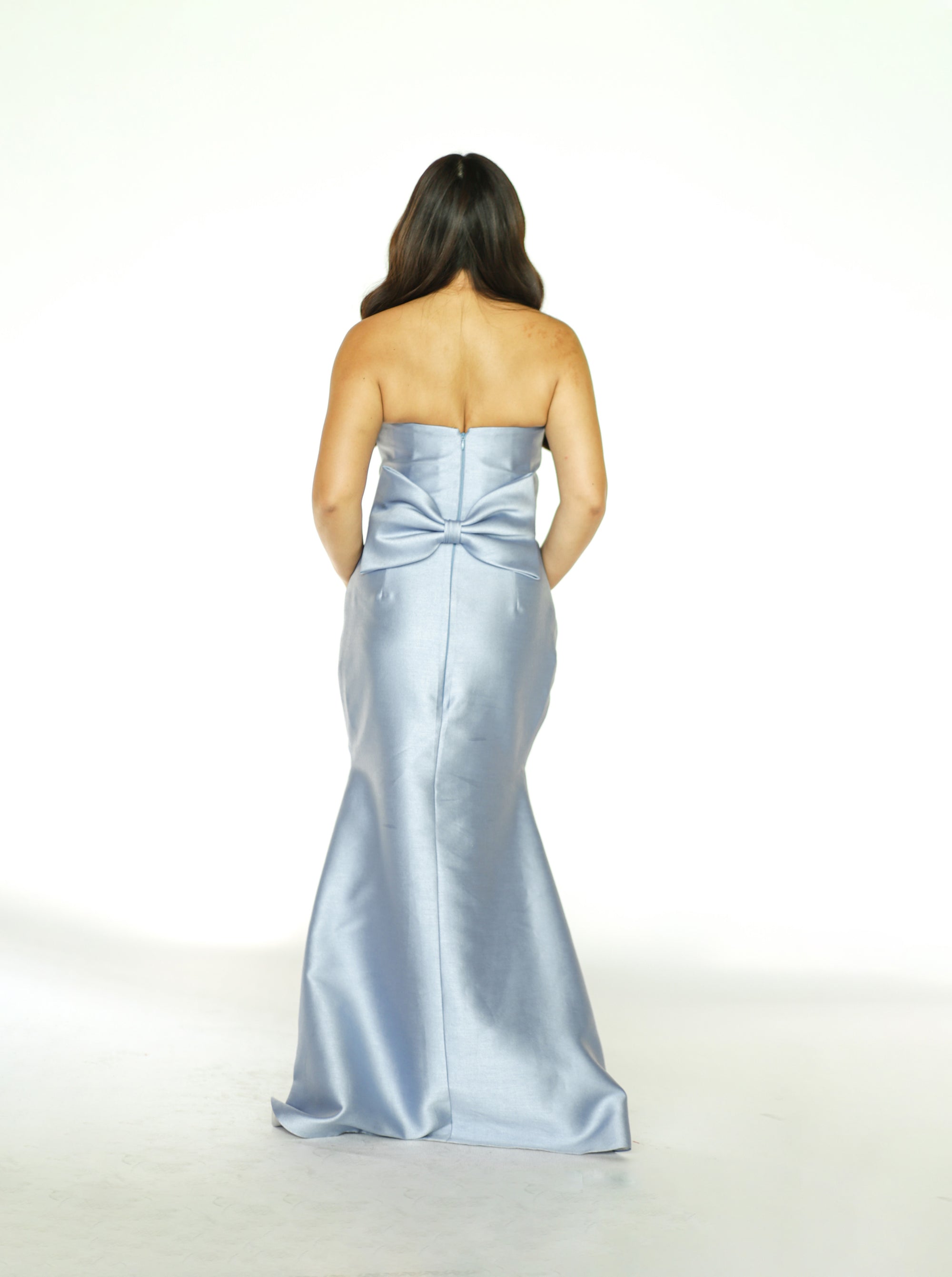 Dusty Blue Tube Maxi Dress with Bow Detail