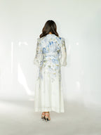 Long Sleeves Blue Floral Midi Dress