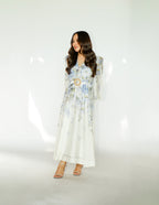 Long Sleeves Blue Floral Midi Dress