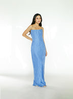 Blue Pleated Maxi Dress