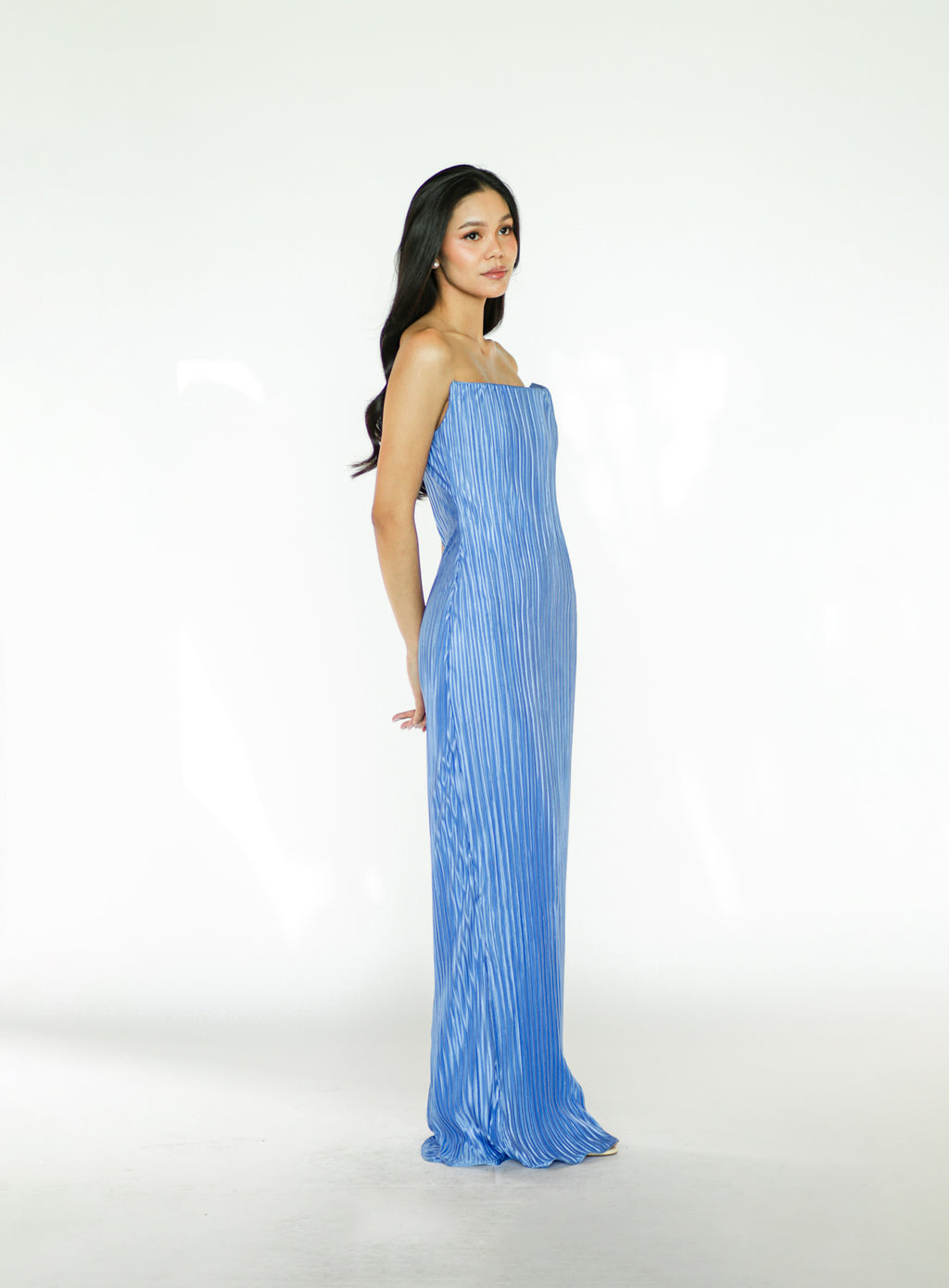 Blue Pleated Maxi Dress
