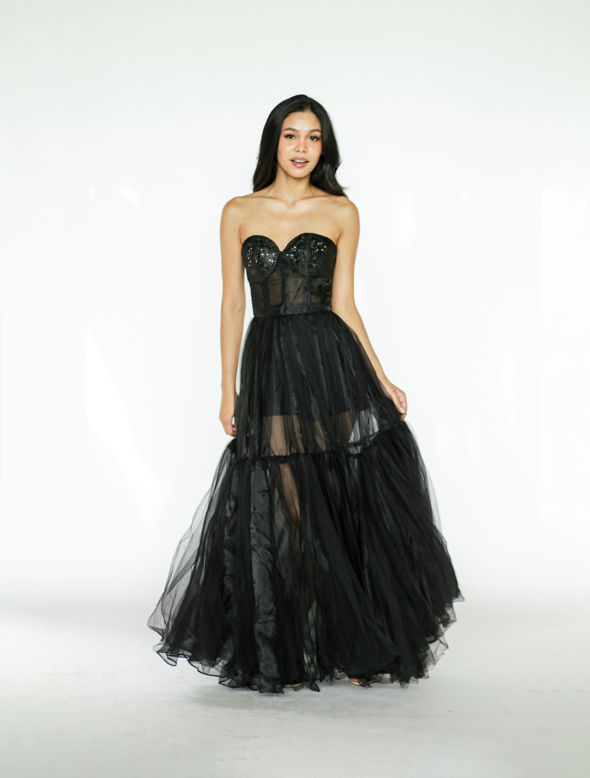 Black Tulle Tube Formal Gown