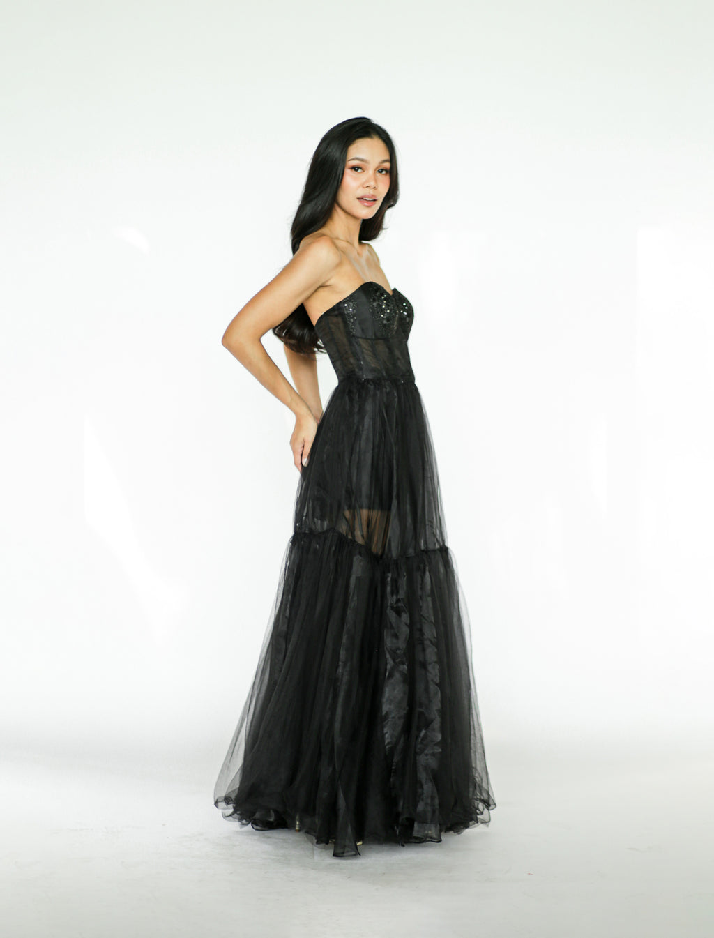 Black Tulle Tube Formal Gown