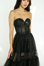 Black Tulle Tube Formal Gown