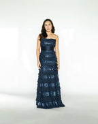Navy Blue Sequins and Tulle Maxi Dress