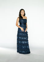 Navy Blue Sequins and Tulle Maxi Dress