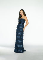 Navy Blue Sequins and Tulle Maxi Dress