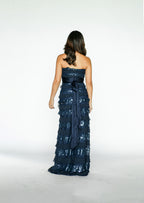 Navy Blue Sequins and Tulle Maxi Dress
