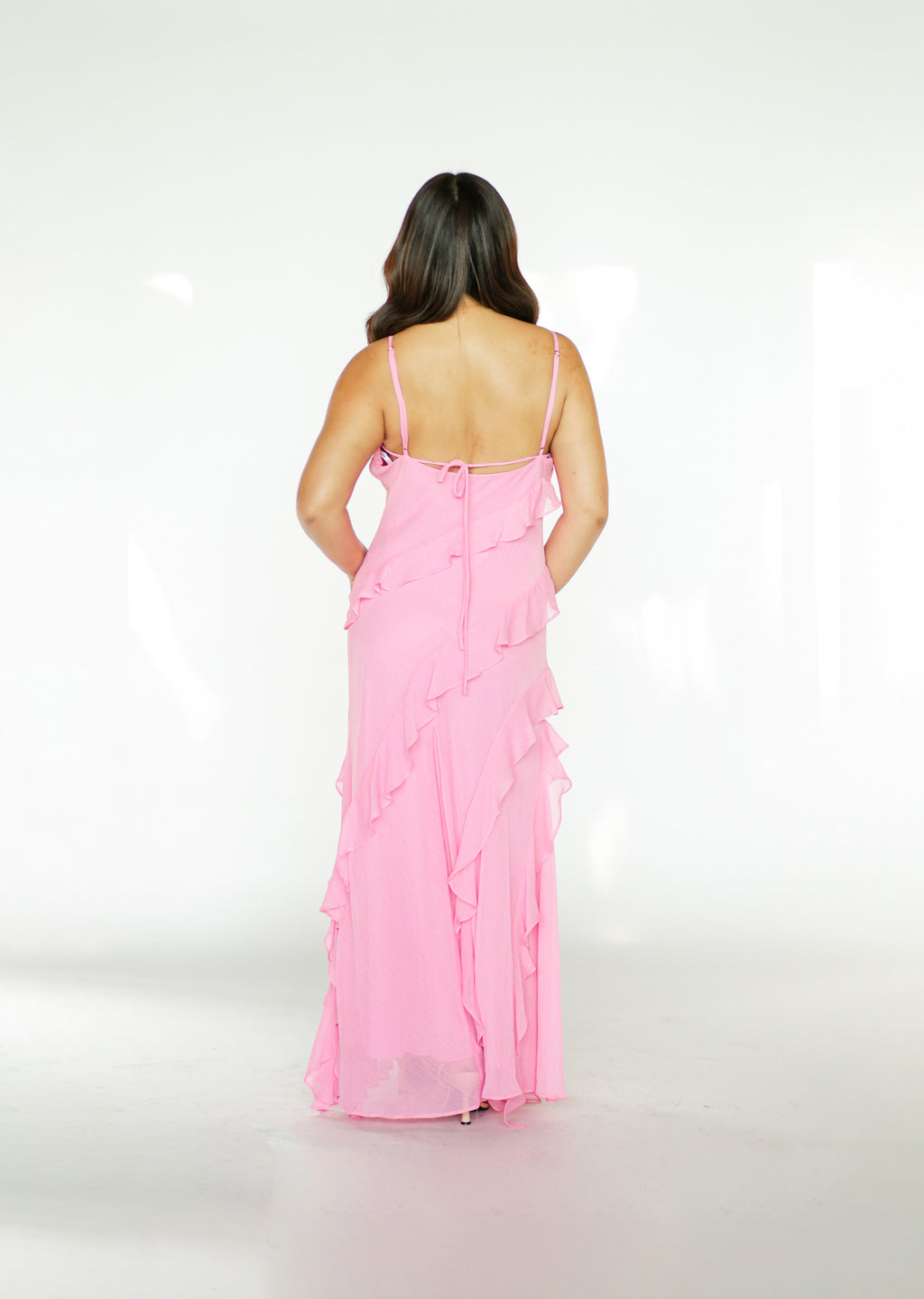 Hot Pink Ruffles Maxi Dress