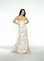 Nude Formal Gown with Floral Appliqué