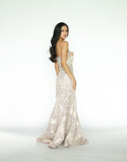 Nude Formal Gown with Floral Appliqué
