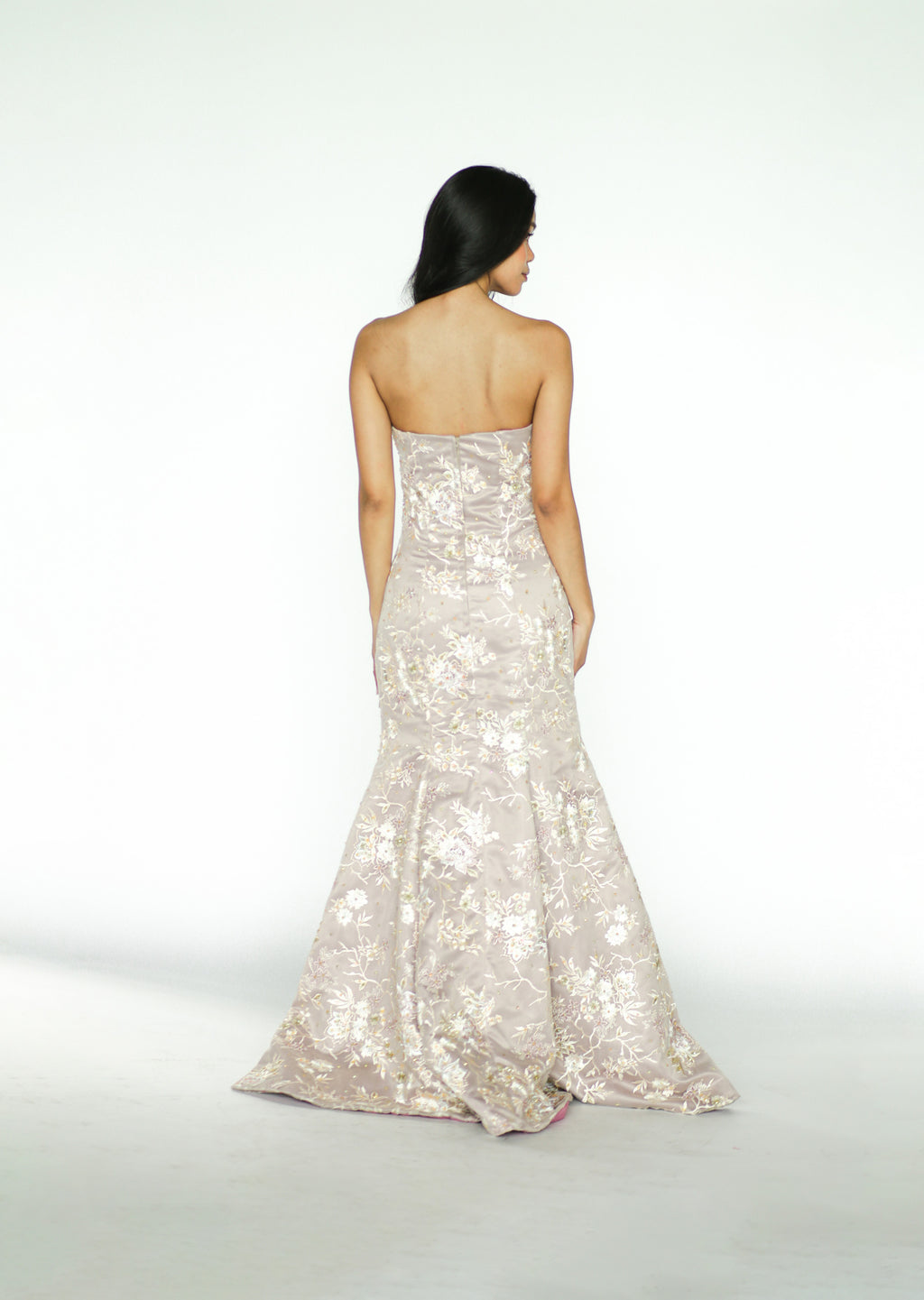 Nude Formal Gown with Floral Appliqué