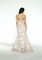 Nude Formal Gown with Floral Appliqué