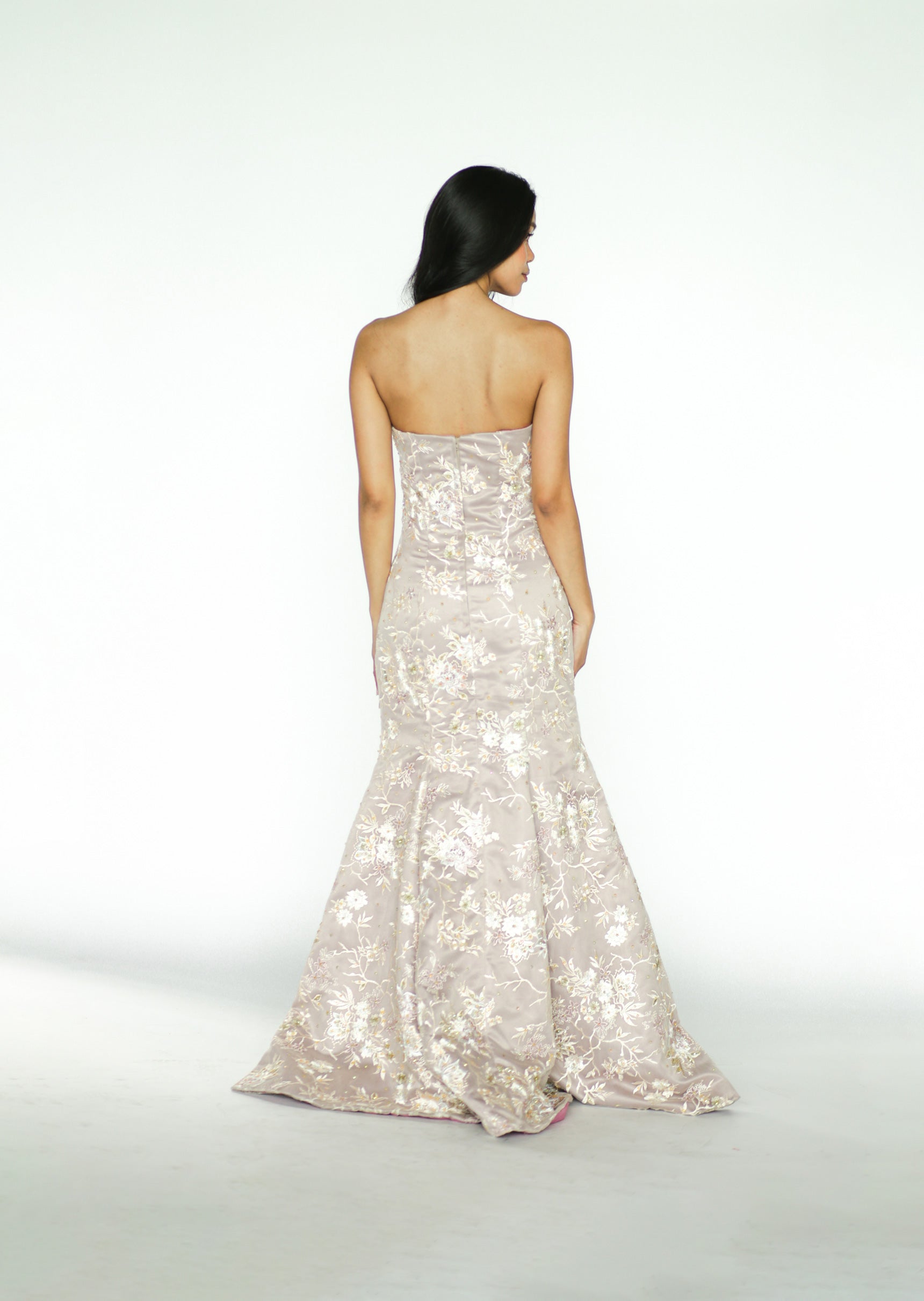 Nude Formal Gown with Floral Appliqué