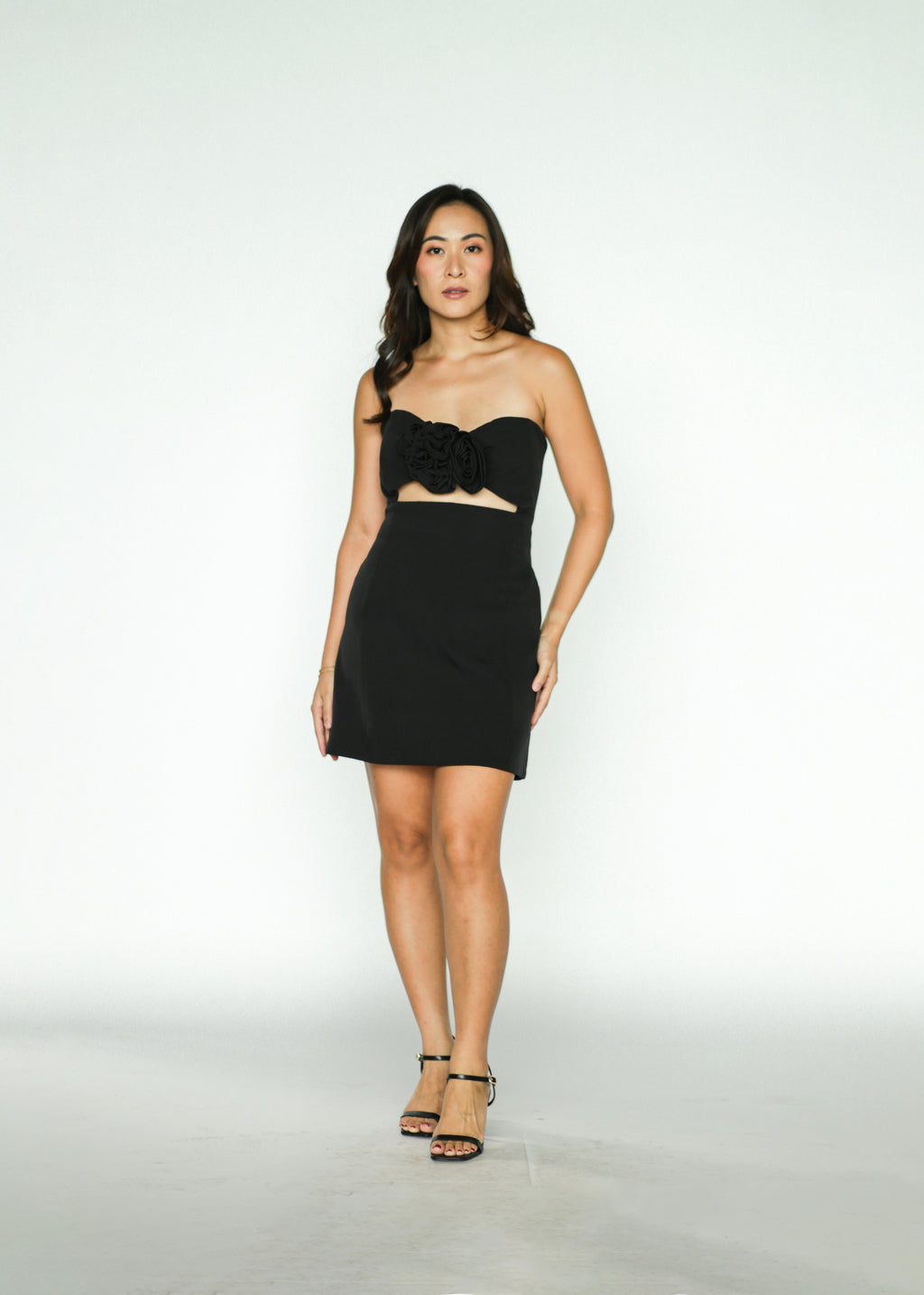 Black Tube Cut Out Mini Dress with Flowers