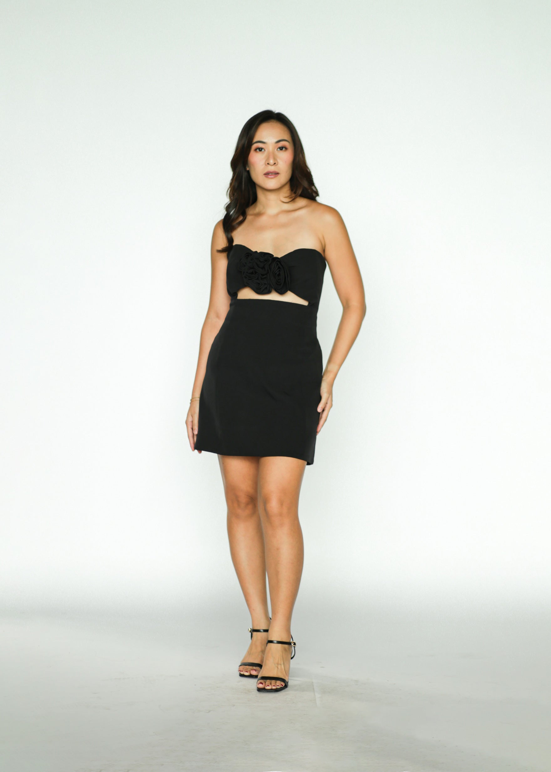 Black Tube Cut Out Mini Dress with Flowers