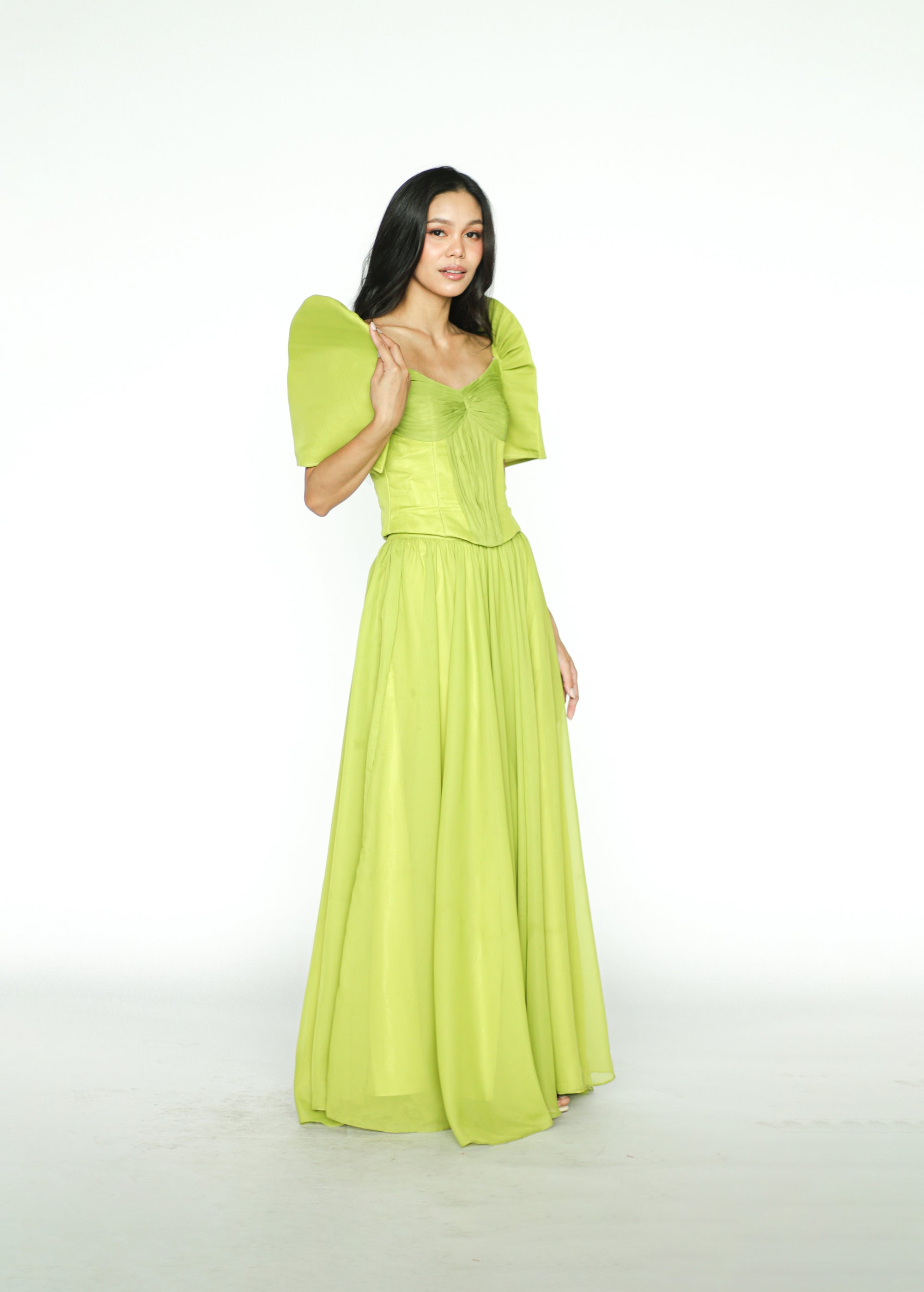 Apple Green Filipiniana Dress With Detachable Sleeves