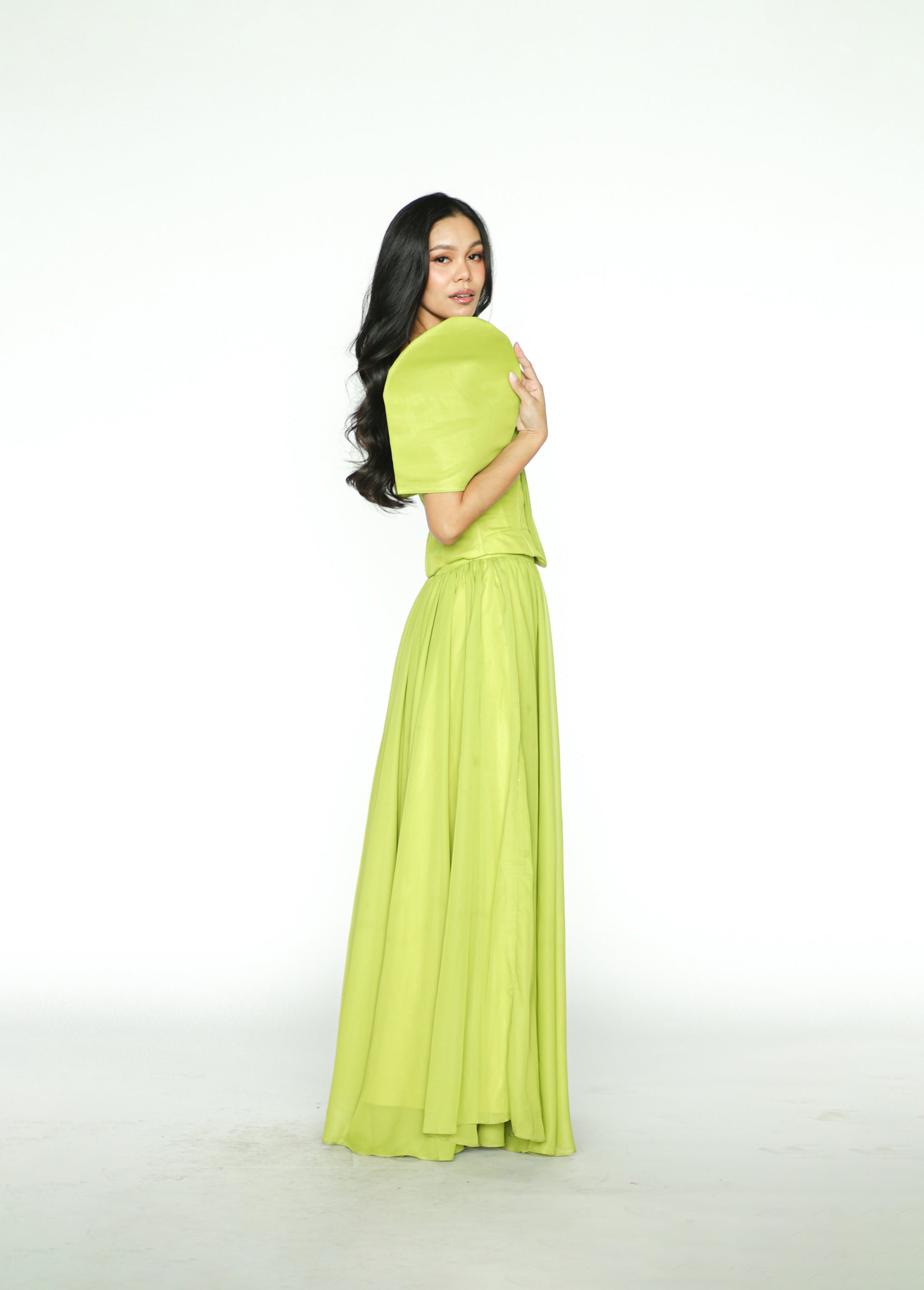 Apple Green Filipiniana Dress With Detachable Sleeves