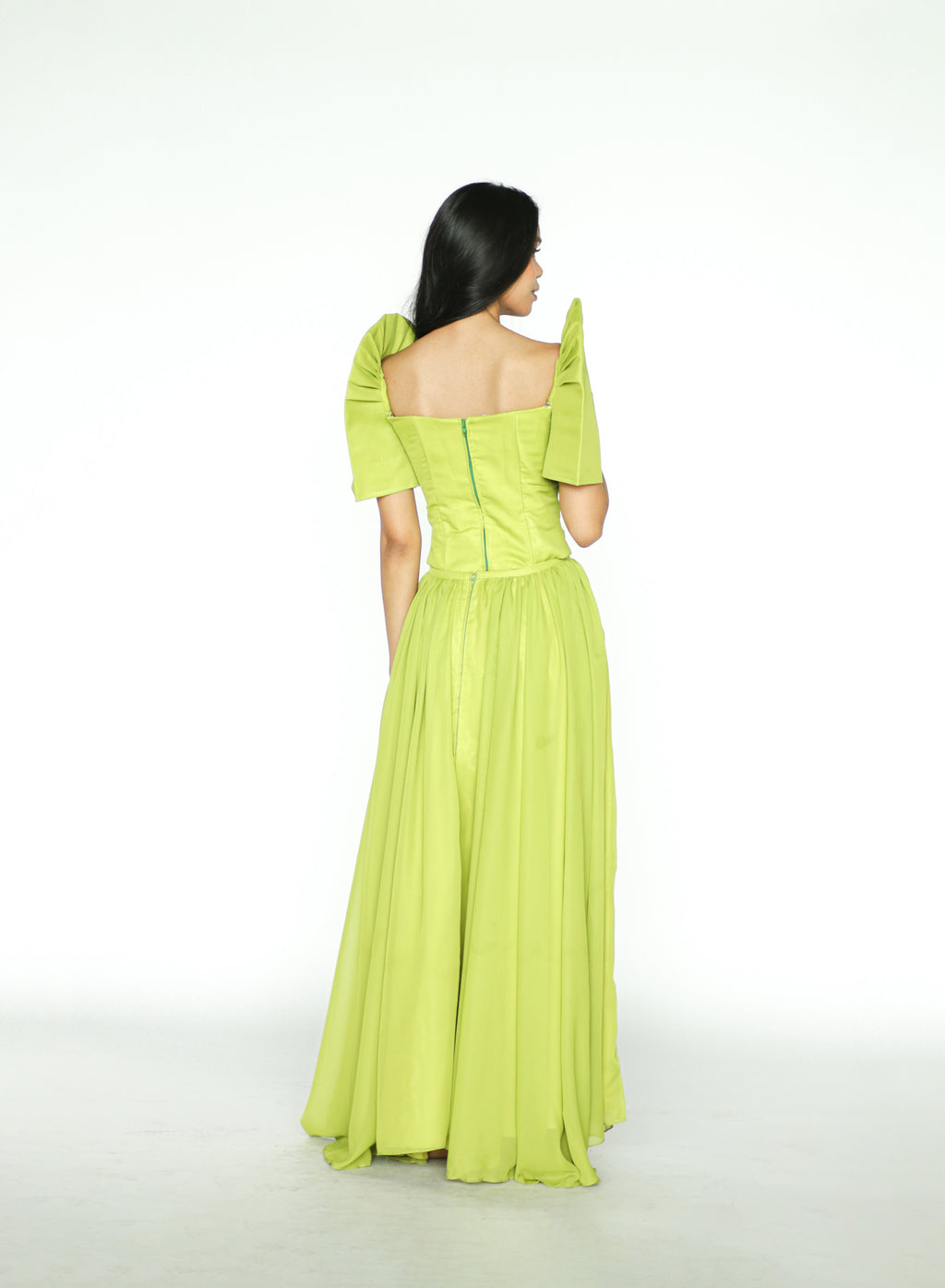 Apple Green Filipiniana Dress With Detachable Sleeves