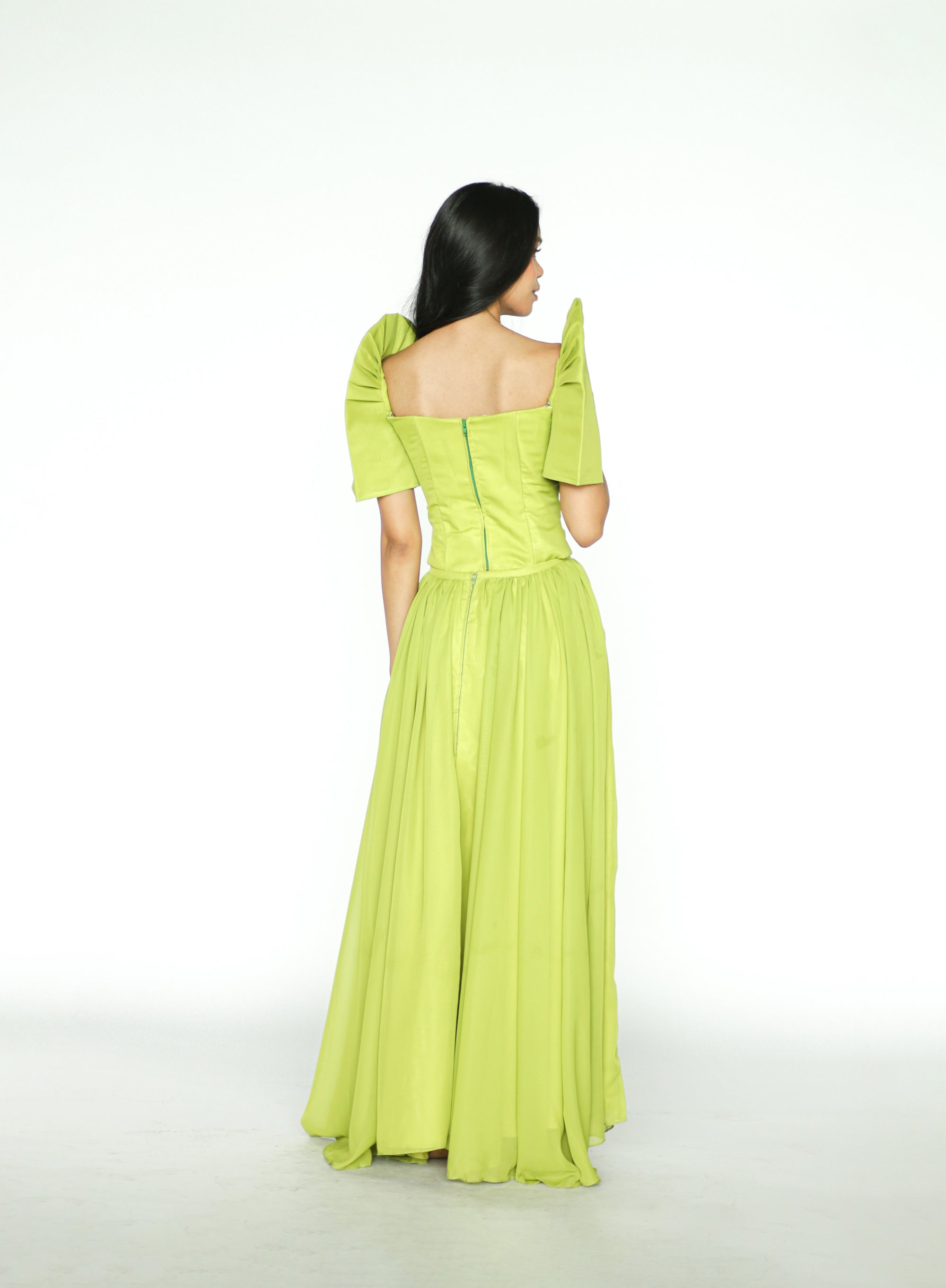 Apple Green Filipiniana Dress With Detachable Sleeves