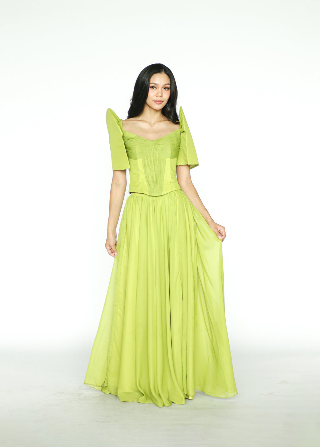 Apple Green Filipiniana Dress With Detachable Sleeves