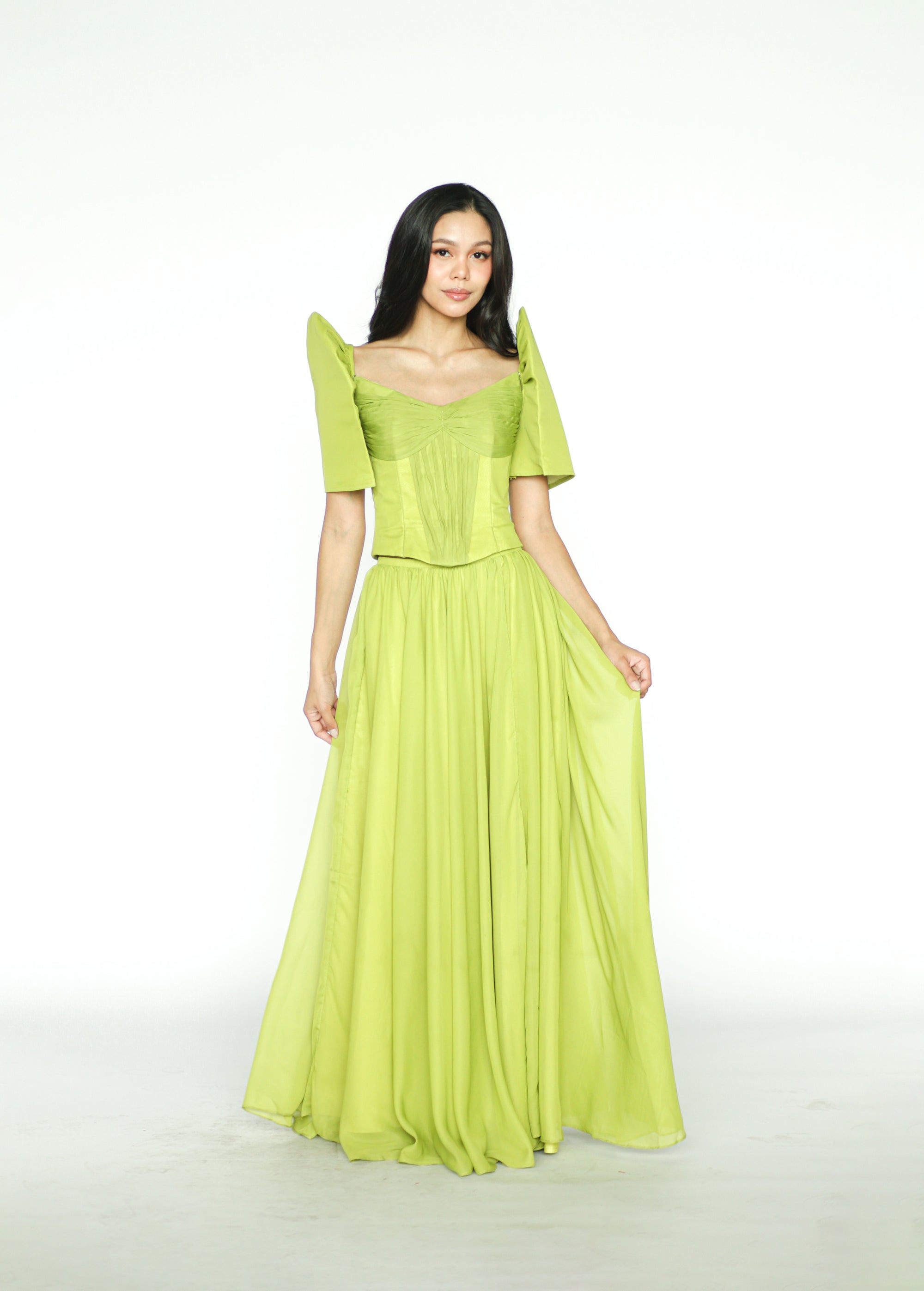 Apple Green Filipiniana Dress With Detachable Sleeves